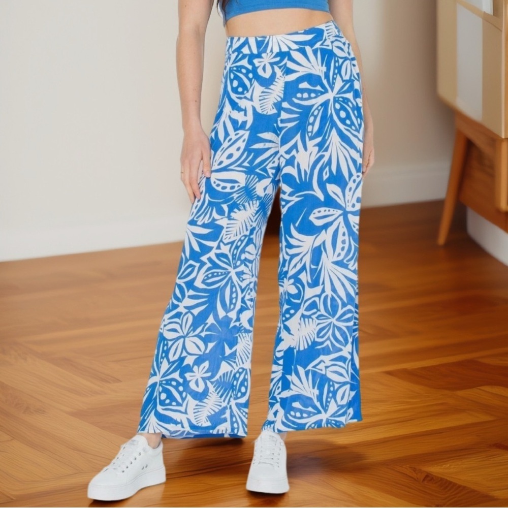 Roxy Blue and White‎ Tropical Wide Leg Pants Size M NWT - Picture 3 of 10
